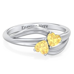 A "Couple" of Hearts Ring in 925 Sterling Silver with Citrine