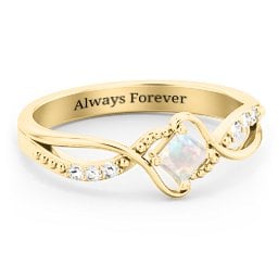 Solitaire Princess Cut Ring with Twisted Split Shank and Accents in 18K Gold Plated Silver with Opal