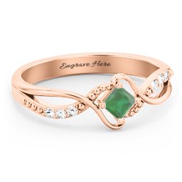 Solitaire Princess Cut Ring with Twisted Split Shank and Accents