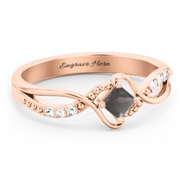 Solitaire Princess Cut Ring with Twisted Split Shank and Accents