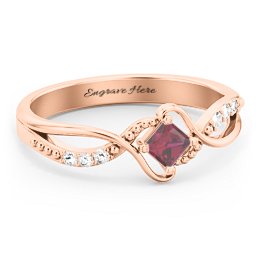 Solitaire Princess Cut Ring with Twisted Split Shank and Accents