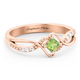 Solitaire Princess Cut Ring with Twisted Split Shank and Accents