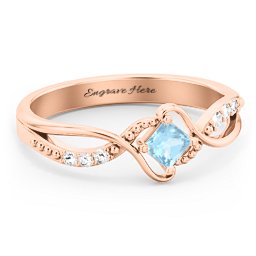 Solitaire Princess Cut Ring with Twisted Split Shank and Accents