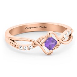 Solitaire Princess Cut Ring with Twisted Split Shank and Accents