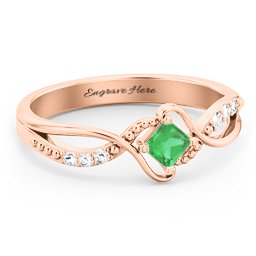 Solitaire Princess Cut Ring with Twisted Split Shank and Accents