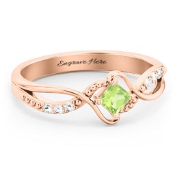 Solitaire Princess Cut Ring with Twisted Split Shank and Accents