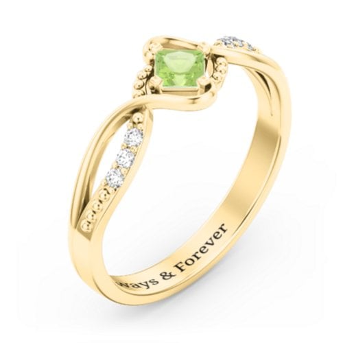 Solitaire Princess Cut Ring with Twisted Split Shank and Accents