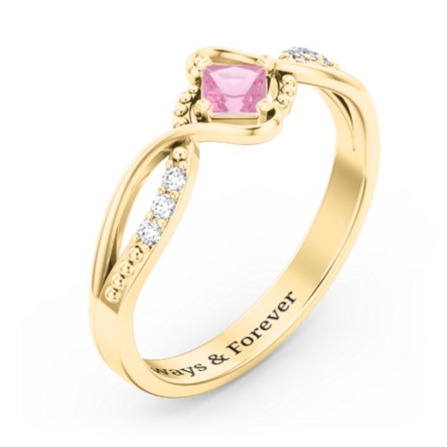 Solitaire Princess Cut Ring with Twisted Split Shank and Accents