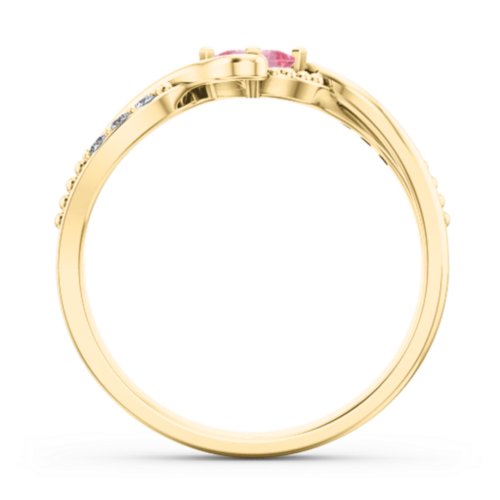 Solitaire Princess Cut Ring with Twisted Split Shank and Accents – 18K Gold Plated Silver with Pink Tourmaline and Cubic Zirconia