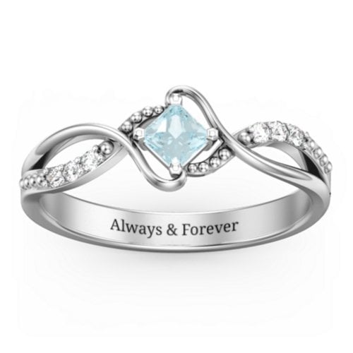 Solitaire Princess Cut Ring with Twisted Split Shank and Accents