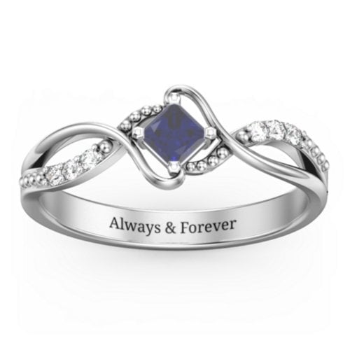 Solitaire Princess Cut Ring with Twisted Split Shank and Accents