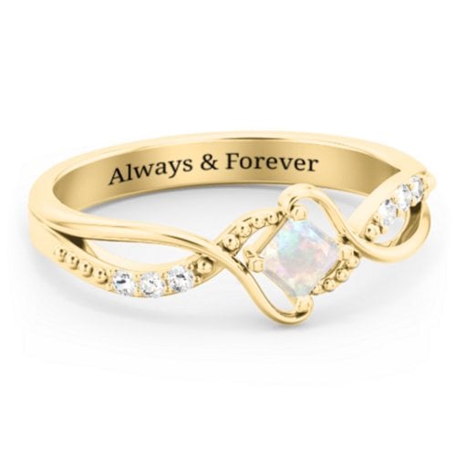 Solitaire Princess Cut Ring with Twisted Split Shank and Accents