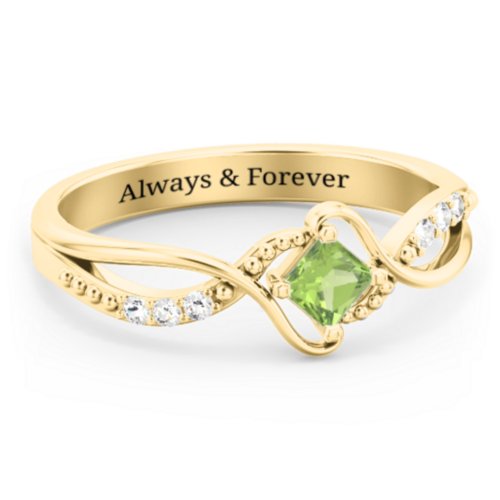 Solitaire Princess Cut Ring with Twisted Split Shank and Accents