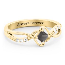 Solitaire Princess Cut Ring with Twisted Split Shank and Accents in 18K Gold Plated Silver with Smokey Quartz