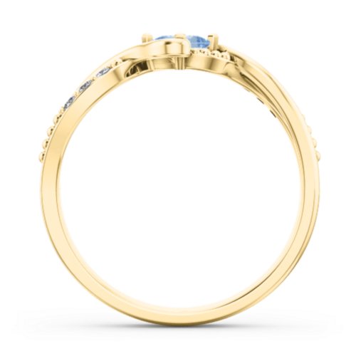 Solitaire Princess Cut Ring with Twisted Split Shank and Accents – 18K Gold Plated Silver with Blue Topaz and Cubic Zirconia
