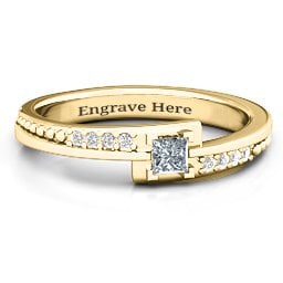 Princess Cut Ring with Accents in 9K Solid Yellow Gold with Cubic Zirconia and White Premium Zirconia