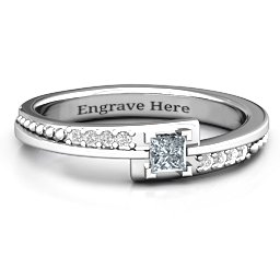 Princess Cut Ring with Accents in 925 Sterling Silver with Cubic Zirconia and White Premium Zirconia