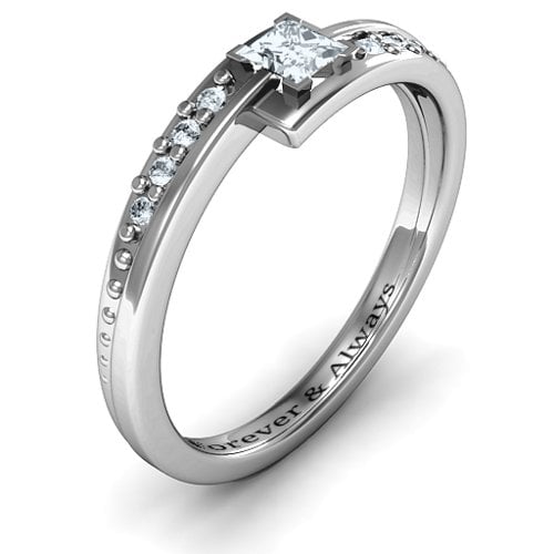 Princess Cut Ring with Accents – Sterling Silver with Diamond