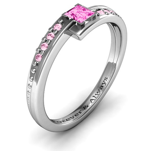 Princess Cut Ring with Accents – Sterling Silver with Pink Tourmaline and Fancy Pink Premium Zirconia