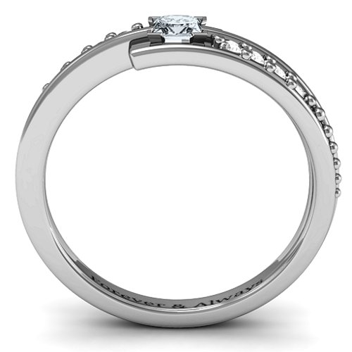 Princess Cut Ring with Accents – Sterling Silver with Cubic Zirconia and White Premium Zirconia