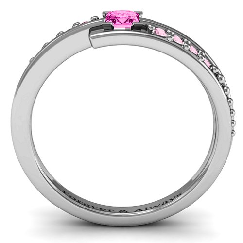 Princess Cut Ring with Accents – Sterling Silver with Pink Tourmaline and Fancy Pink Premium Zirconia