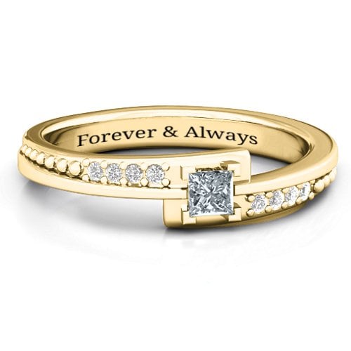 Princess Cut Ring with Accents – 9kt Yellow Gold with Cubic Zirconia and White Premium Zirconia