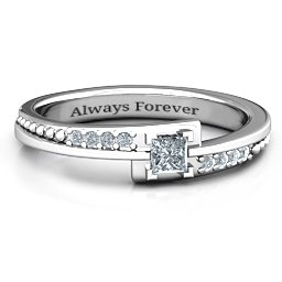 Princess Cut Ring with Accents in 925 Sterling Silver with Diamond