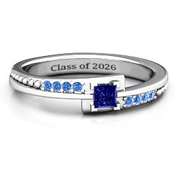 Princess Cut Ring with Accents in 925 Sterling Silver with Blue Sapphire and Fancy Blue Premium Zirconia