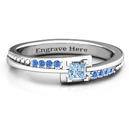 Princess Cut Ring with Accents in 925 Sterling Silver with Aquamarine and Fancy Blue Premium Zirconia