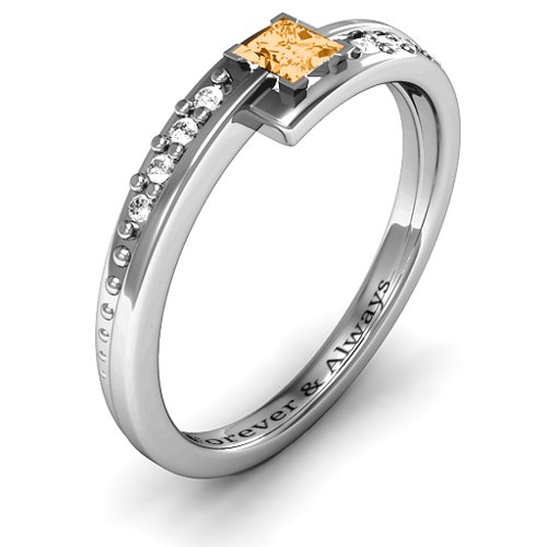 Princess Cut Ring with Accents – Sterling Silver with Citrine and White Premium Zirconia