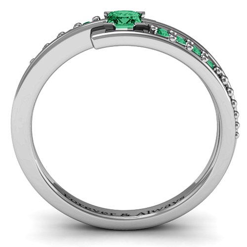 Princess Cut Ring with Accents – Sterling Silver with Emerald and Green Premium Zirconia
