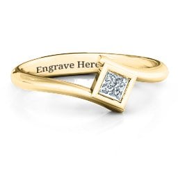 Princess Cut Bypass Ring in 9K Solid Yellow Gold with Cubic Zirconia