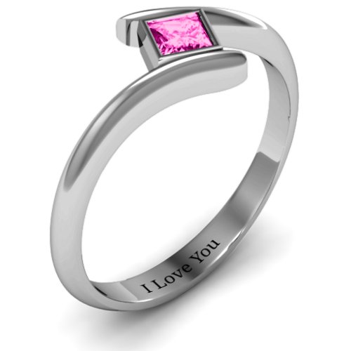 Princess Cut Bypass Ring – Sterling Silver with Pink Tourmaline