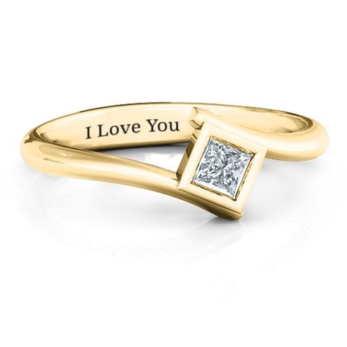 Princess Cut Bypass Ring – 9kt Yellow Gold with Cubic Zirconia