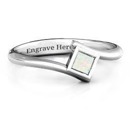 Princess Cut Bypass Ring in 925 Sterling Silver with Opal