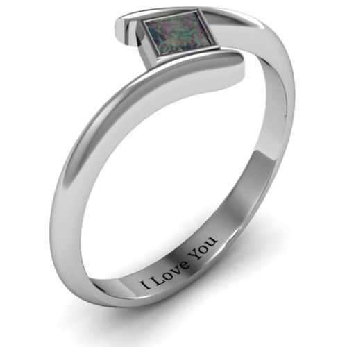 Princess Cut Bypass Ring – Sterling Silver with Alexandrite