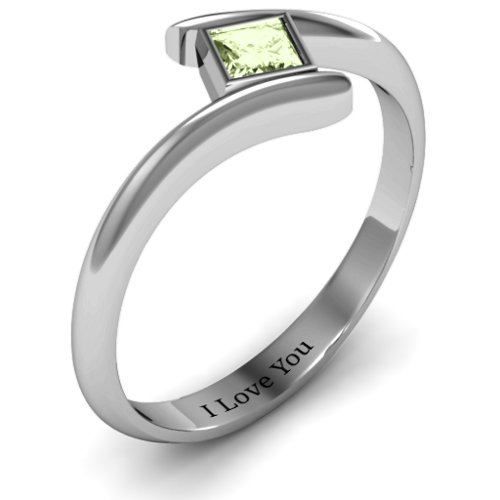 Princess Cut Bypass Ring – Sterling Silver with Peridot