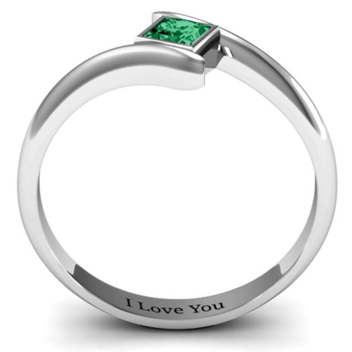 Princess Cut Bypass Ring – Sterling Silver with Emerald