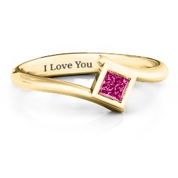 Princess Cut Bypass Ring in 9K Solid Yellow Gold with Ruby