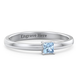 Elegant Princess Ring in 925 Sterling Silver with Blue Topaz