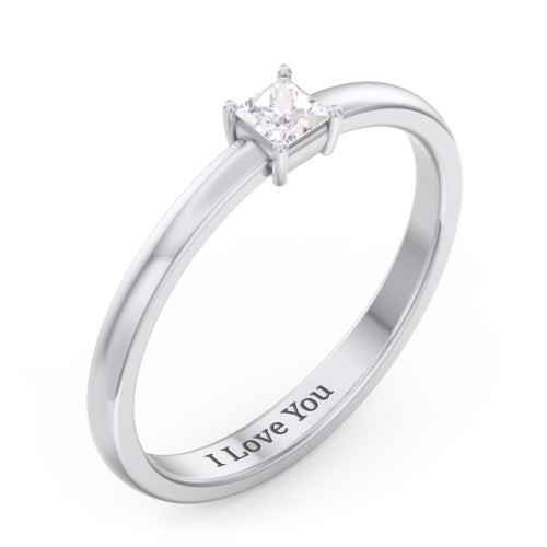 Elegant Princess Ring – Sterling Silver with Diamond