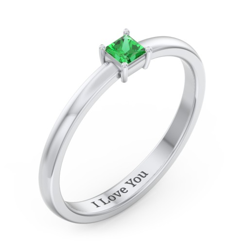 Elegant Princess Ring – Sterling Silver with Emerald
