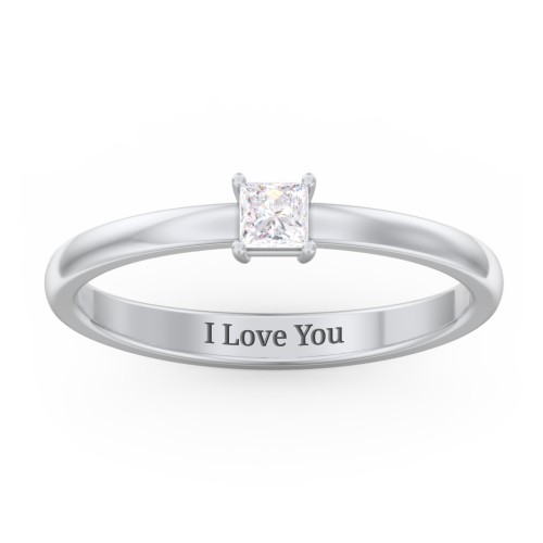 Elegant Princess Ring – Sterling Silver with Diamond