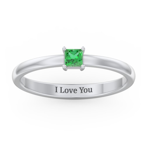 Elegant Princess Ring – Sterling Silver with Emerald