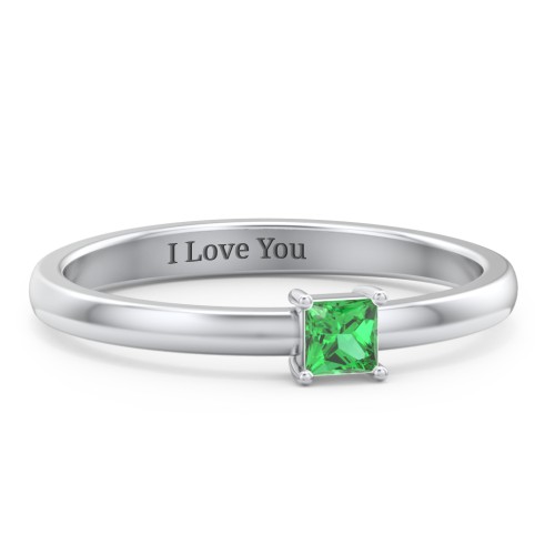 Elegant Princess Ring – Sterling Silver with Emerald