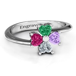 Four Heart Clover Ring in 925 Sterling Silver with Emerald, Ruby, Cubic Zirconia, and Amethyst