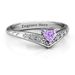 V-Accented Heart Ring