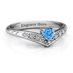 V-Accented Heart Ring