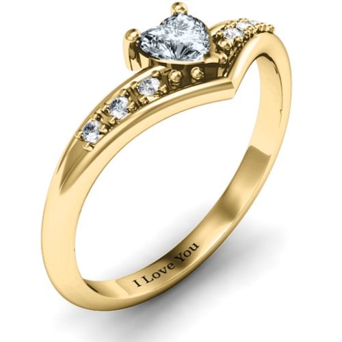 V-Accented Heart Ring – 9kt Yellow Gold with Cubic Zirconia