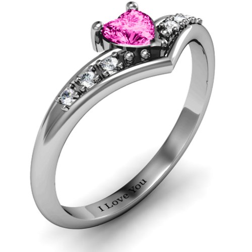 V-Accented Heart Ring – Sterling Silver with Pink Tourmaline and Cubic Zirconia
